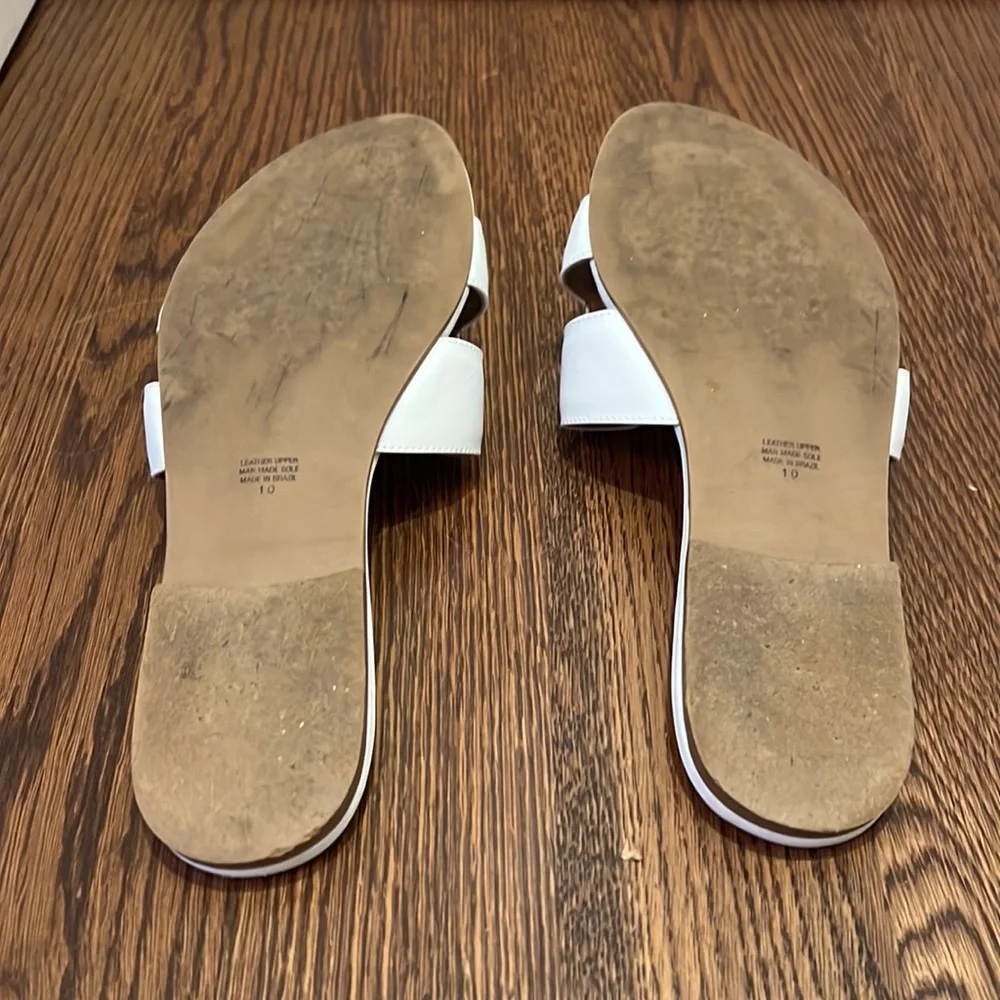 French Sole White Leather Slide Sandals - Picture 7 of 7